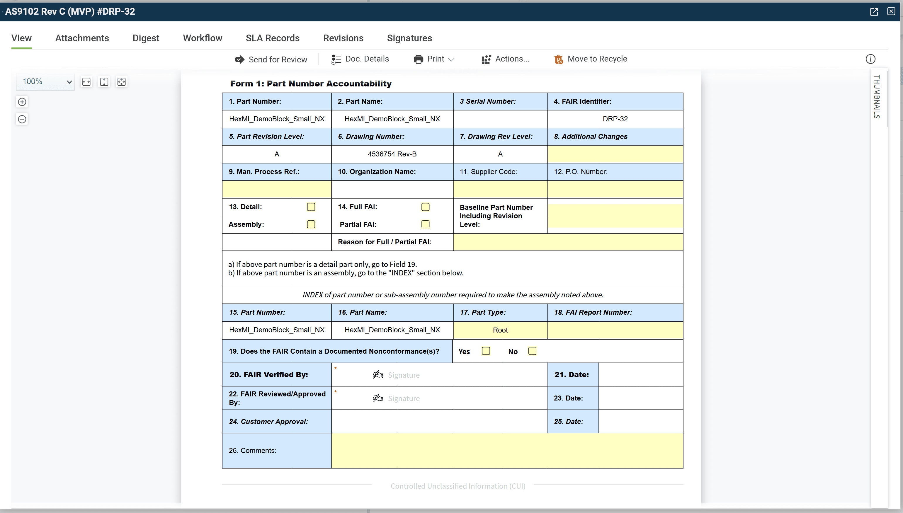 360 FAI Report Form 1. part Number Accountability
