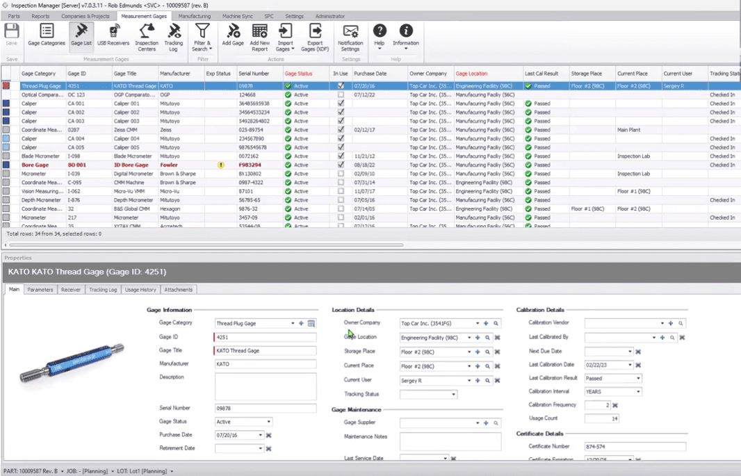 Tool and Gage Management Interface